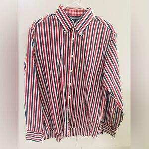 Tommy Hilfiger Regimental Stripe Shirt in haute red, white, navy blue poplin M